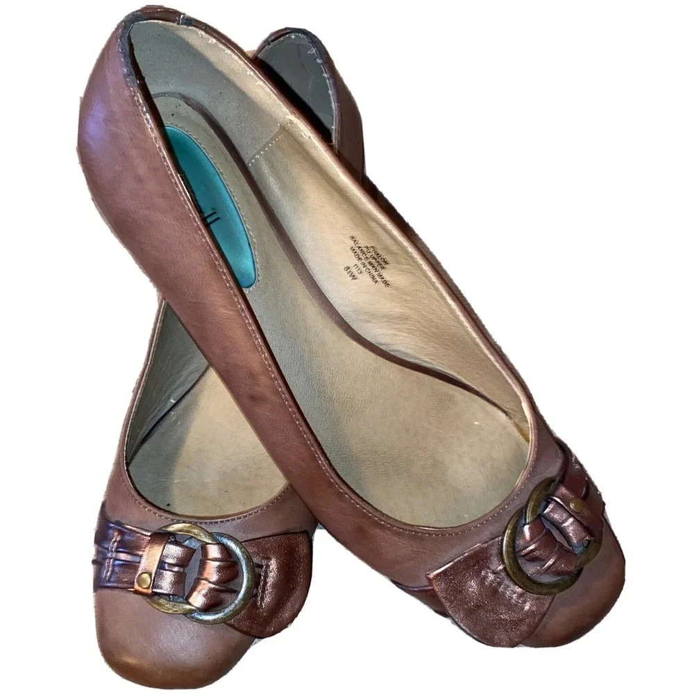 Fitzwell Phalon Ballet Flats Metallic Copper Buckle Slip On Shoes Women's 8.5 W